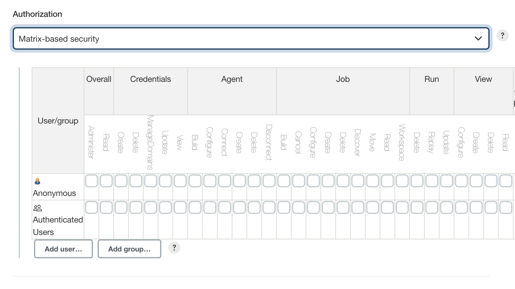 Configure Global Security - Matrix authorization